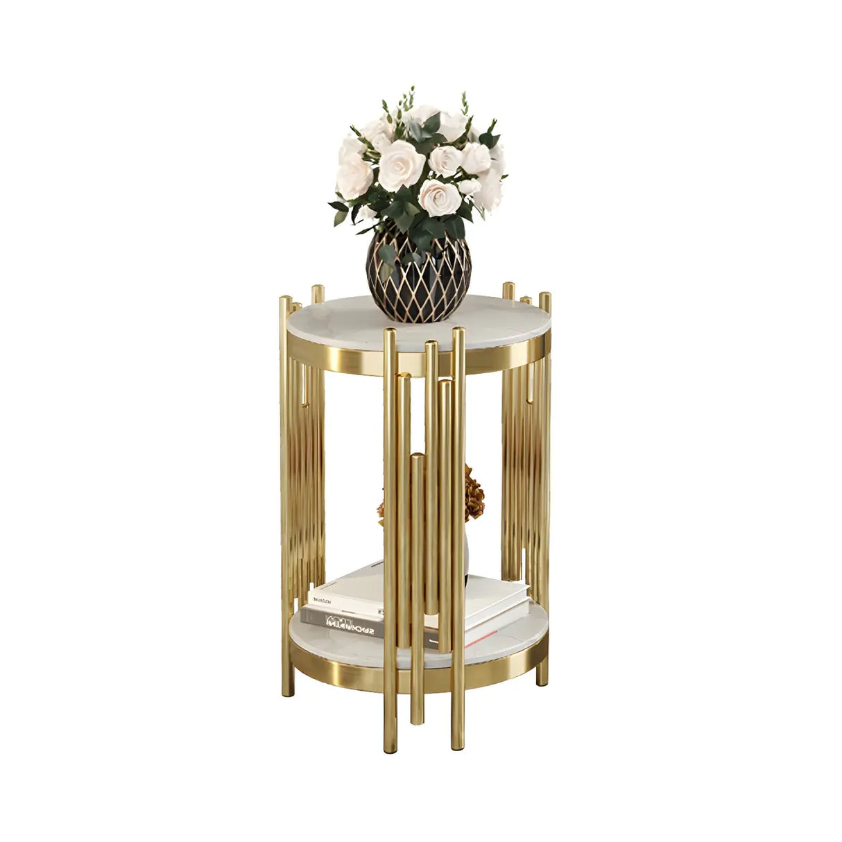 Gold Indoor Elegance Round Metal Plant Stand Table Image - 7