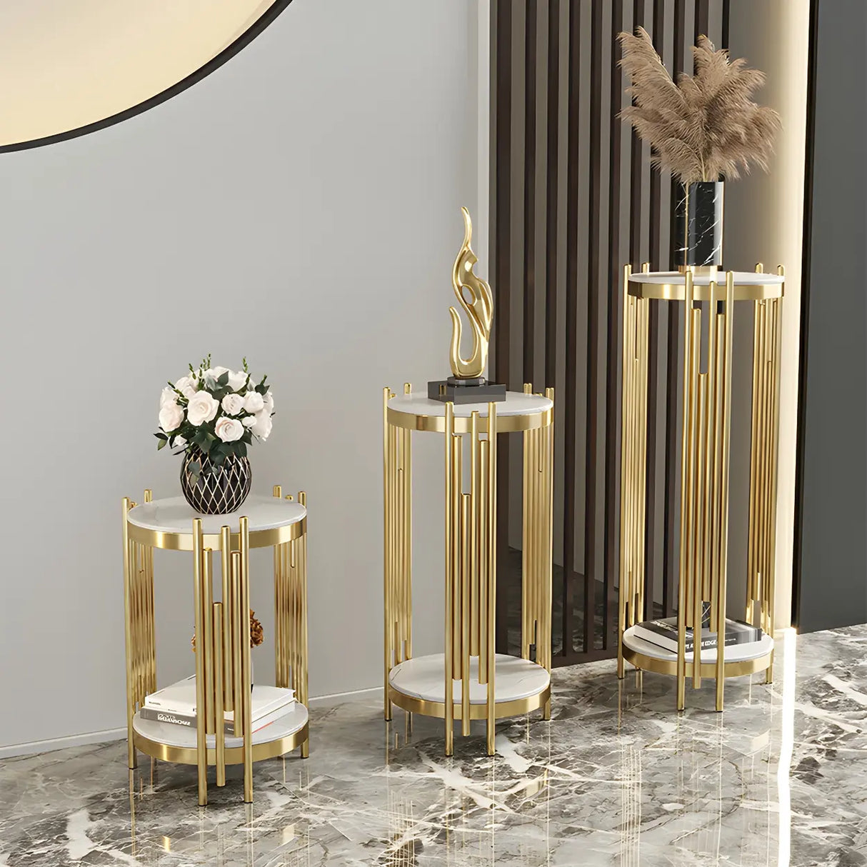 Gold Indoor Elegance Round Metal Plant Stand Table Image - 8