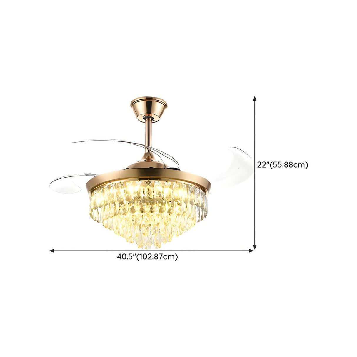 Gold Luxury Crystal Cone Modern Ceiling Fan with Light