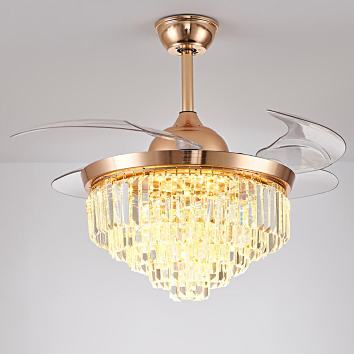 Gold Luxury Crystal Cone Modern Ceiling Fan with Light Image - 6