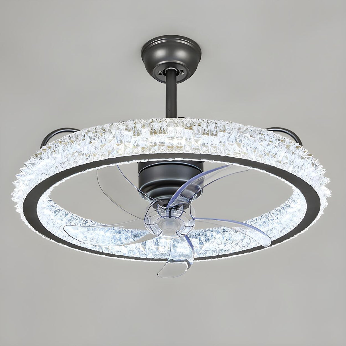 Gold Luxury Crystal Round Remote Ceiling Fan with Light Image - 11