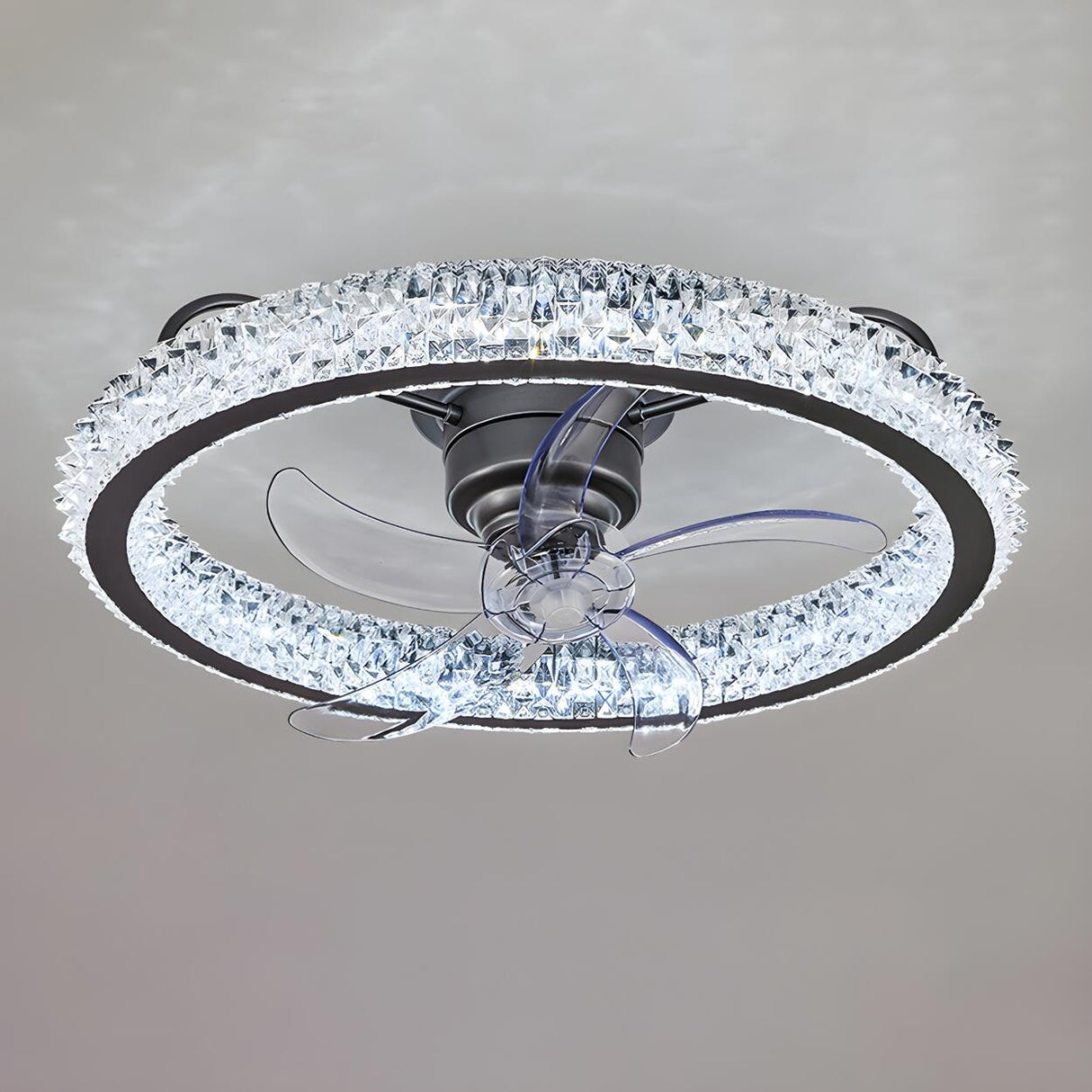 Gold Luxury Crystal Round Remote Ceiling Fan with Light Image - 12