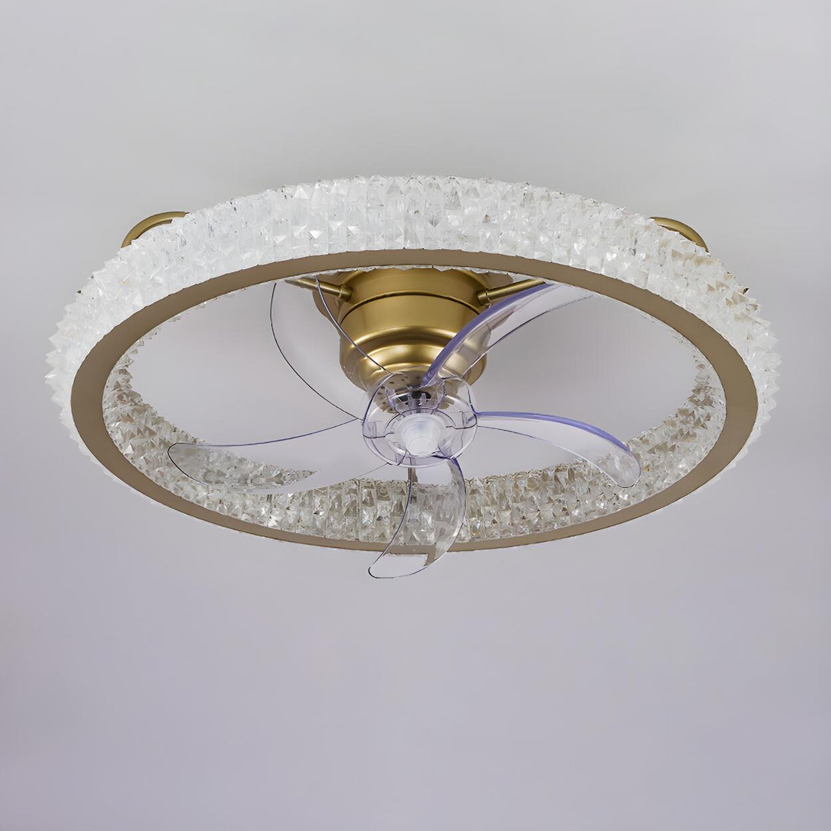 Gold Luxury Crystal Round Remote Ceiling Fan with Light Image - 13