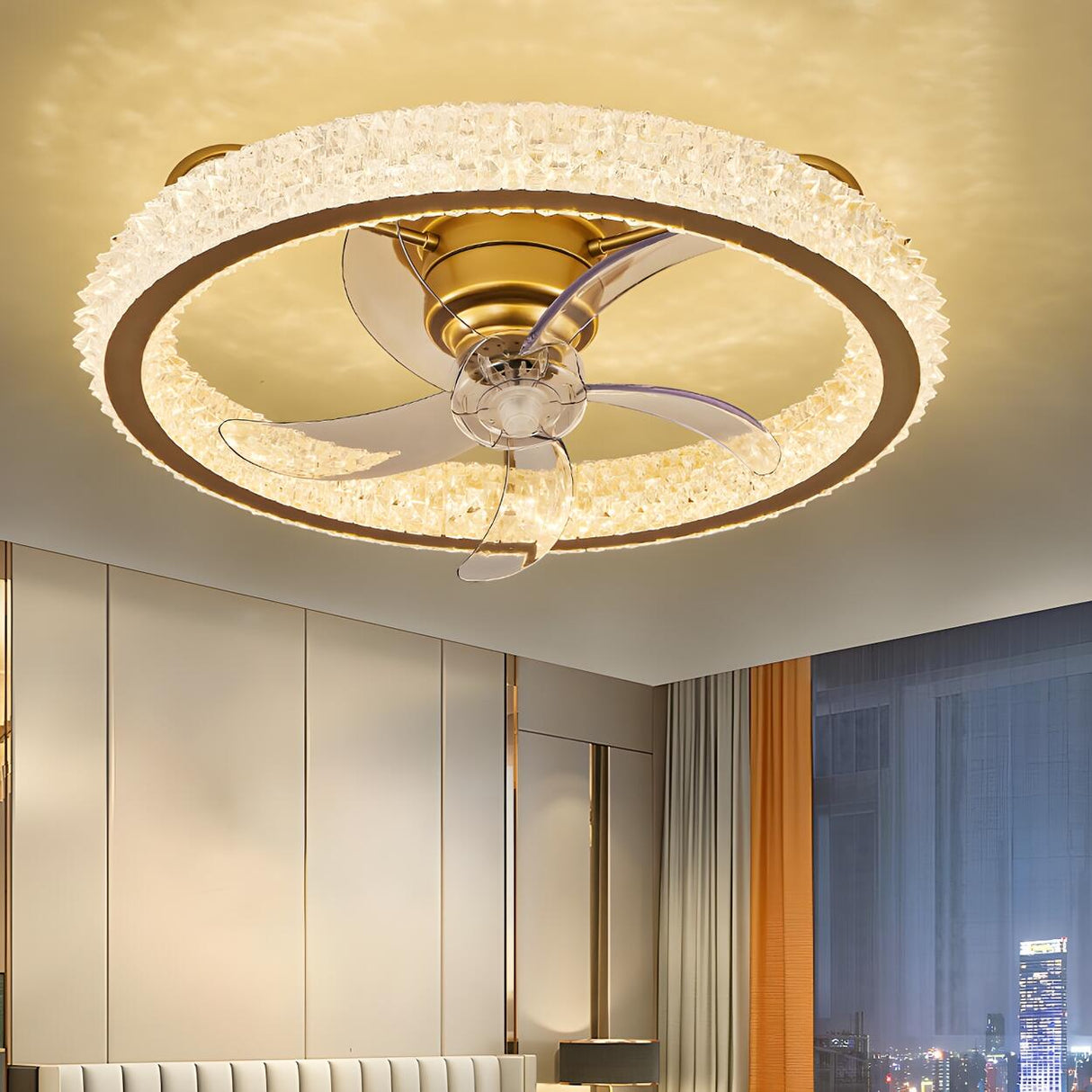 Gold Luxury Crystal Round Remote Ceiling Fan with Light Image - 17