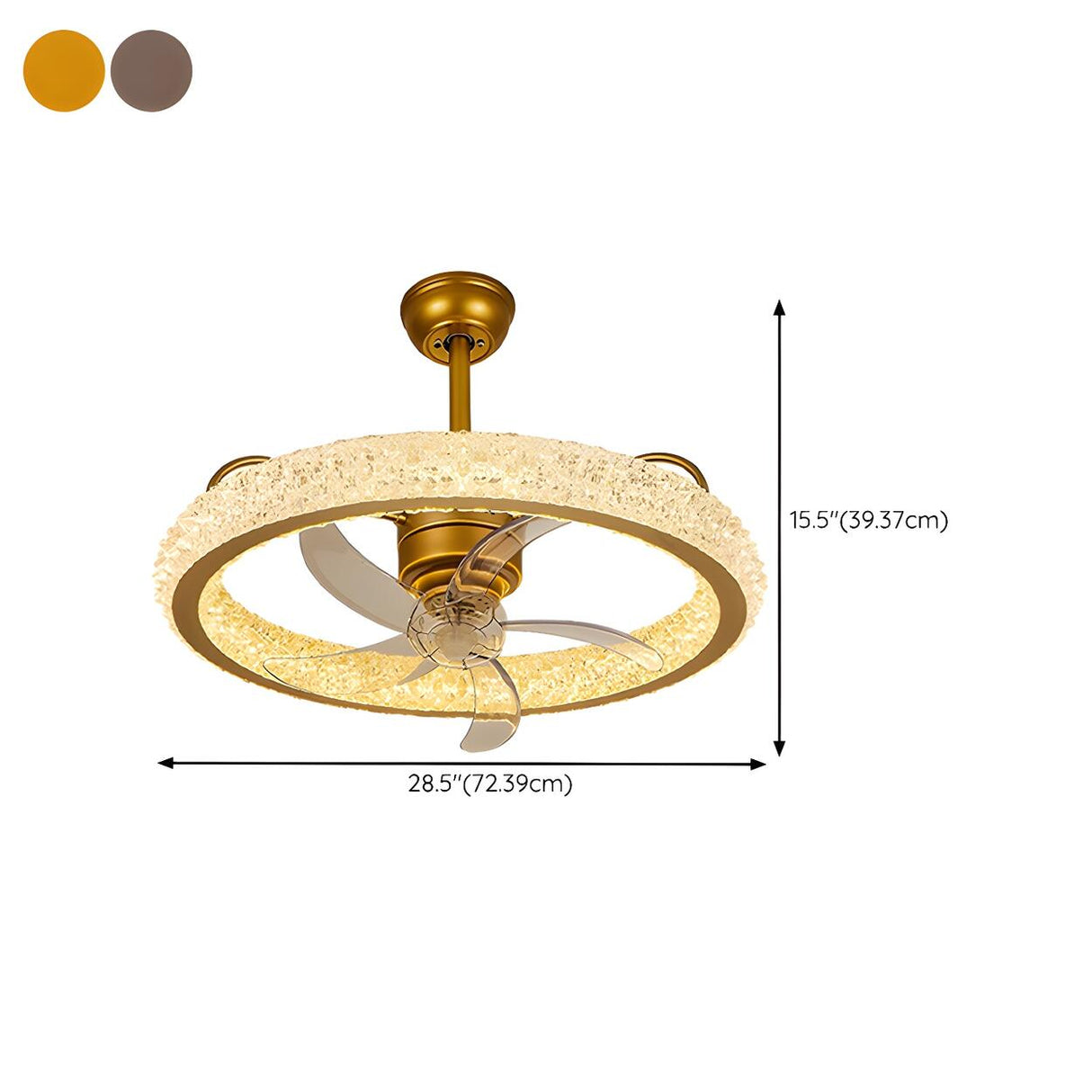 Gold Luxury Crystal Round Remote Ceiling Fan with Light