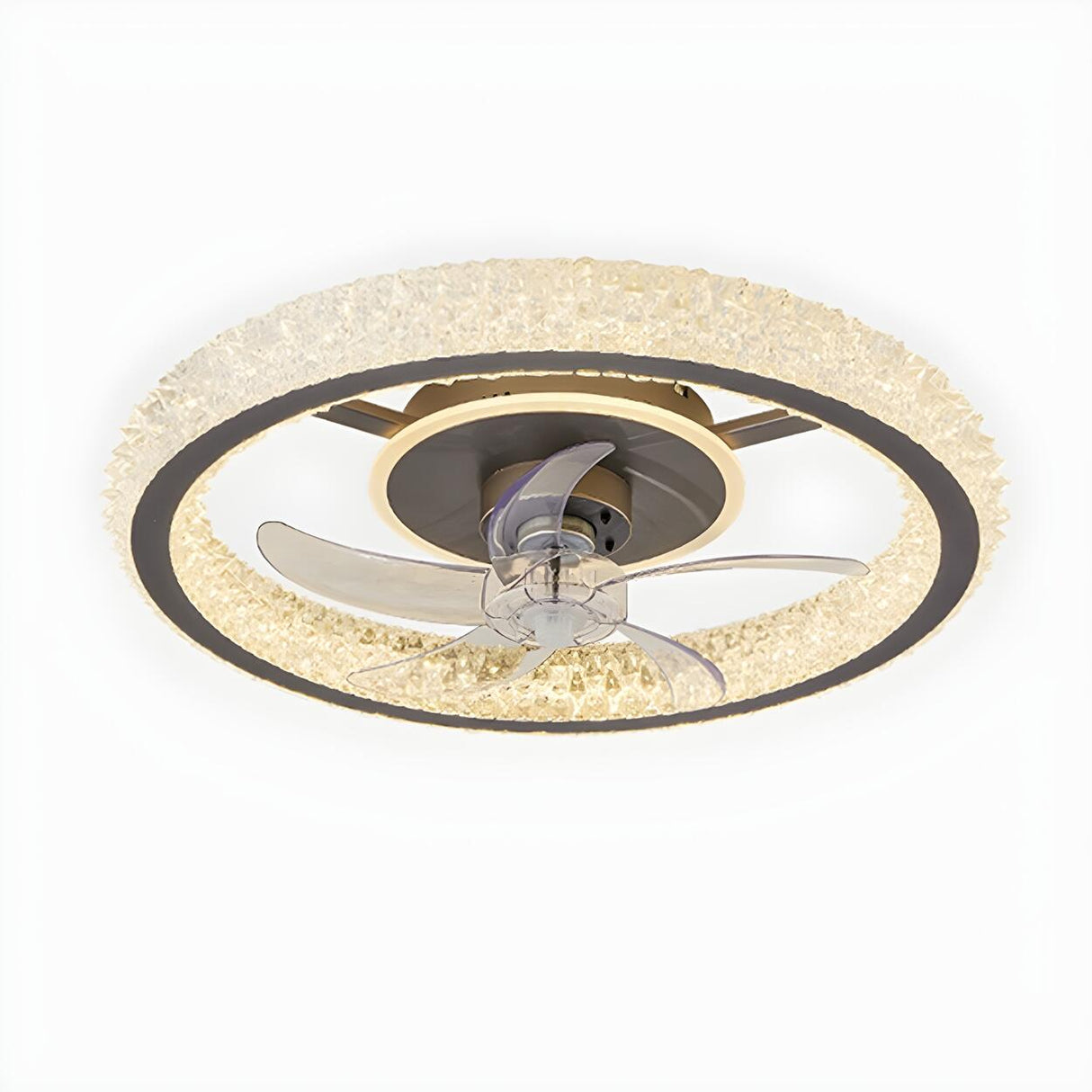 Gold Luxury Crystal Round Remote Ceiling Fan with Light Image - 2