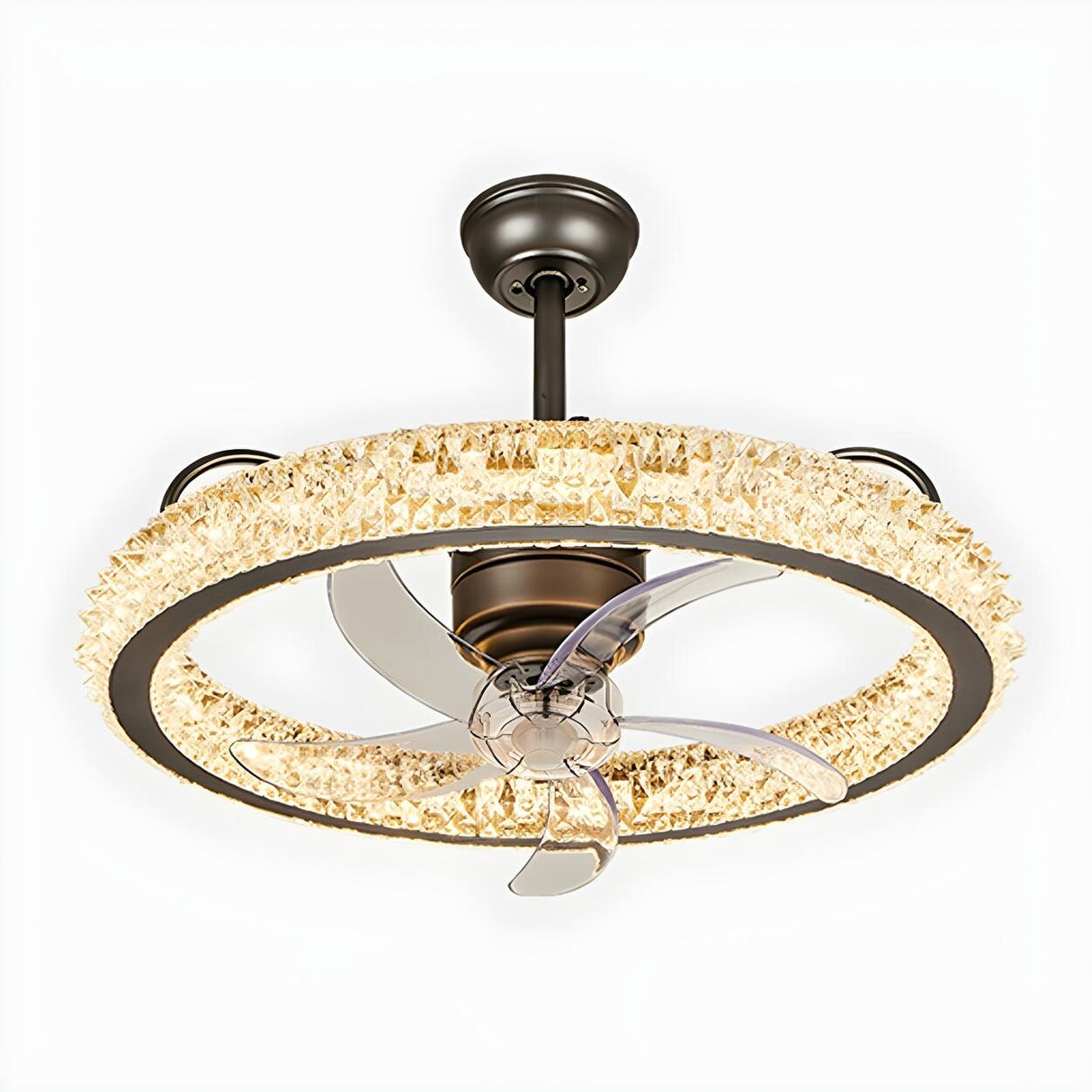 Gold Luxury Crystal Round Remote Ceiling Fan with Light Image - 3