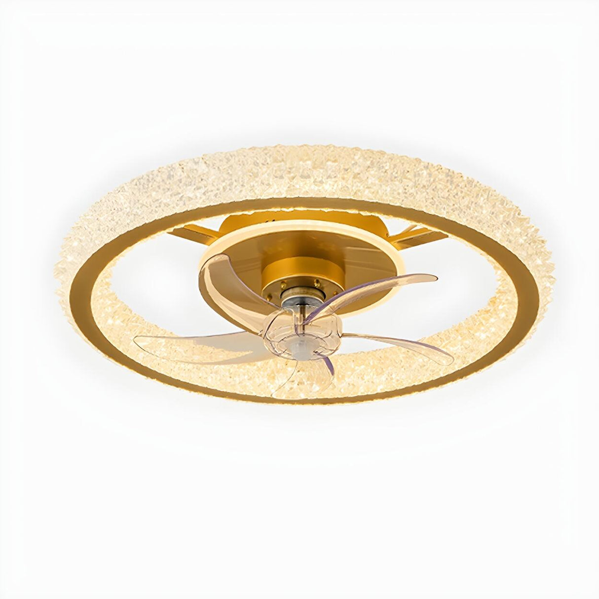 Gold Luxury Crystal Round Remote Ceiling Fan with Light Image - 5
