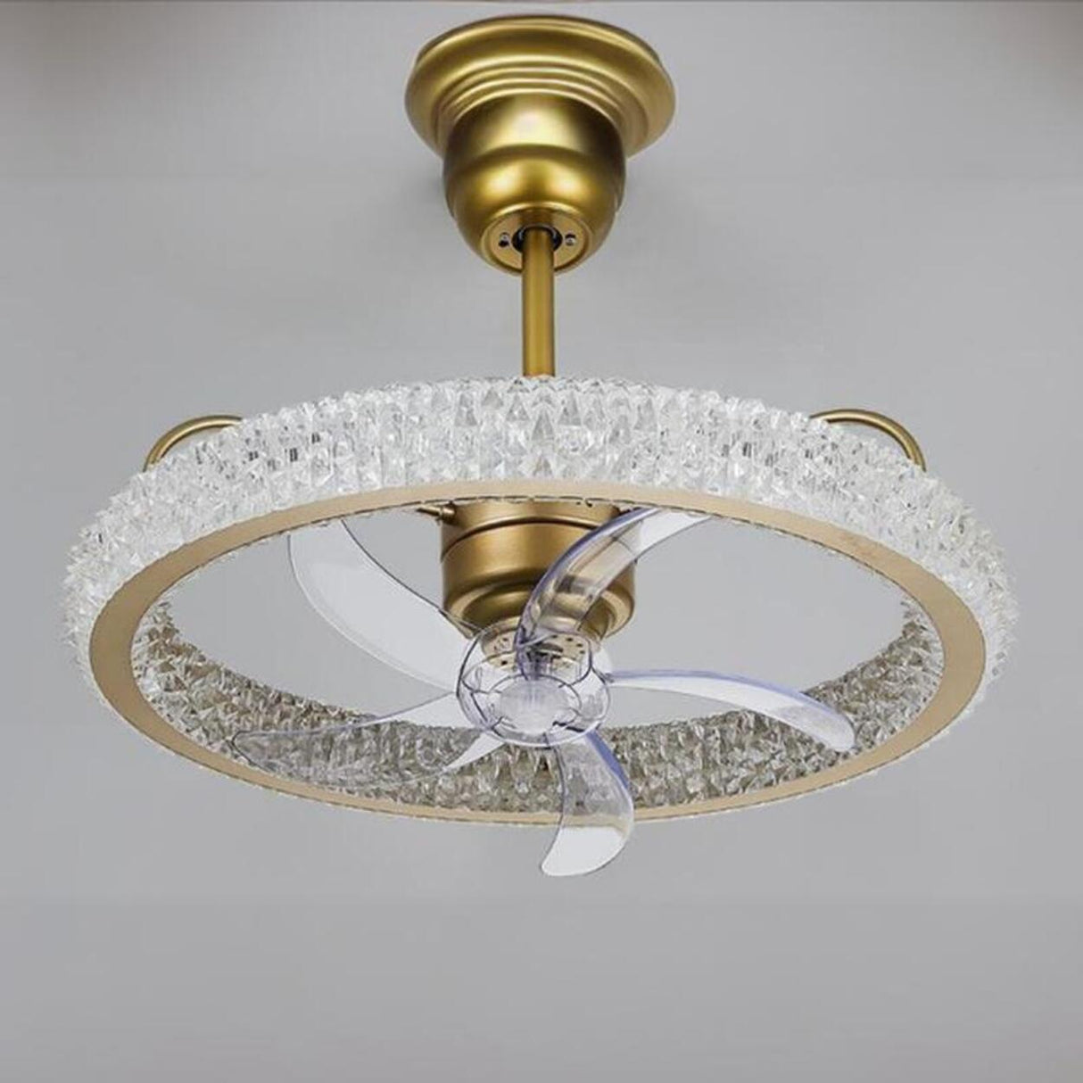 Gold Luxury Crystal Round Remote Ceiling Fan with Light Image - 6