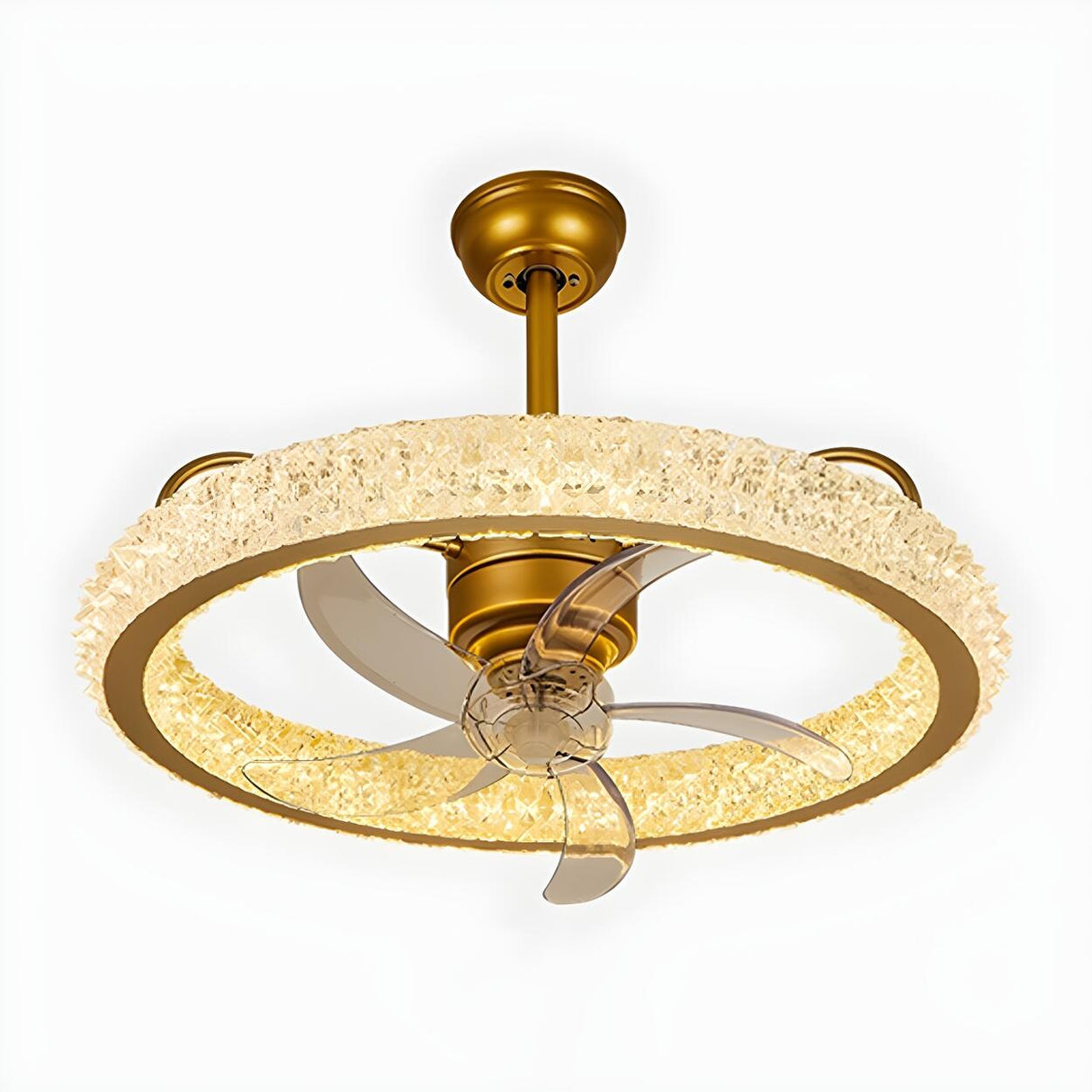 Gold Luxury Crystal Round Remote Ceiling Fan with Light Image - 7