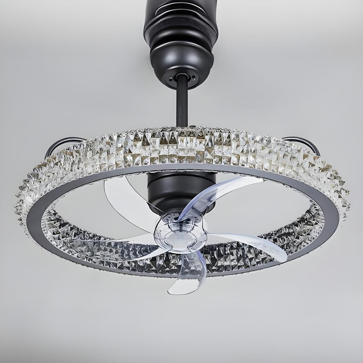 Gold Luxury Crystal Round Remote Ceiling Fan with Light Image - 9