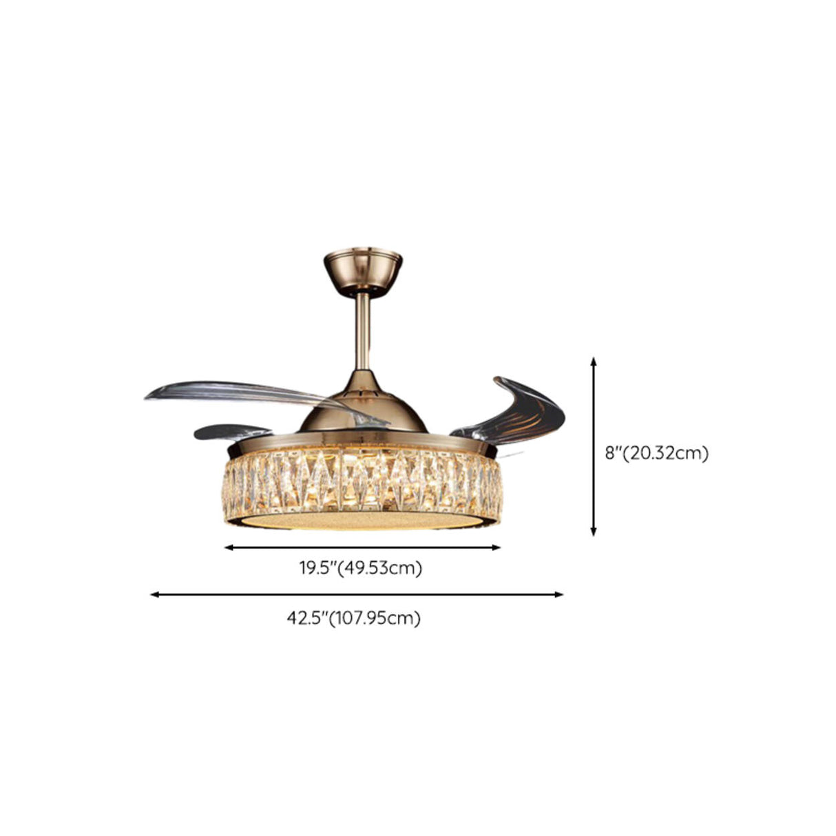 Gold Luxury Round Crystal Decor Ceiling Fan with Light