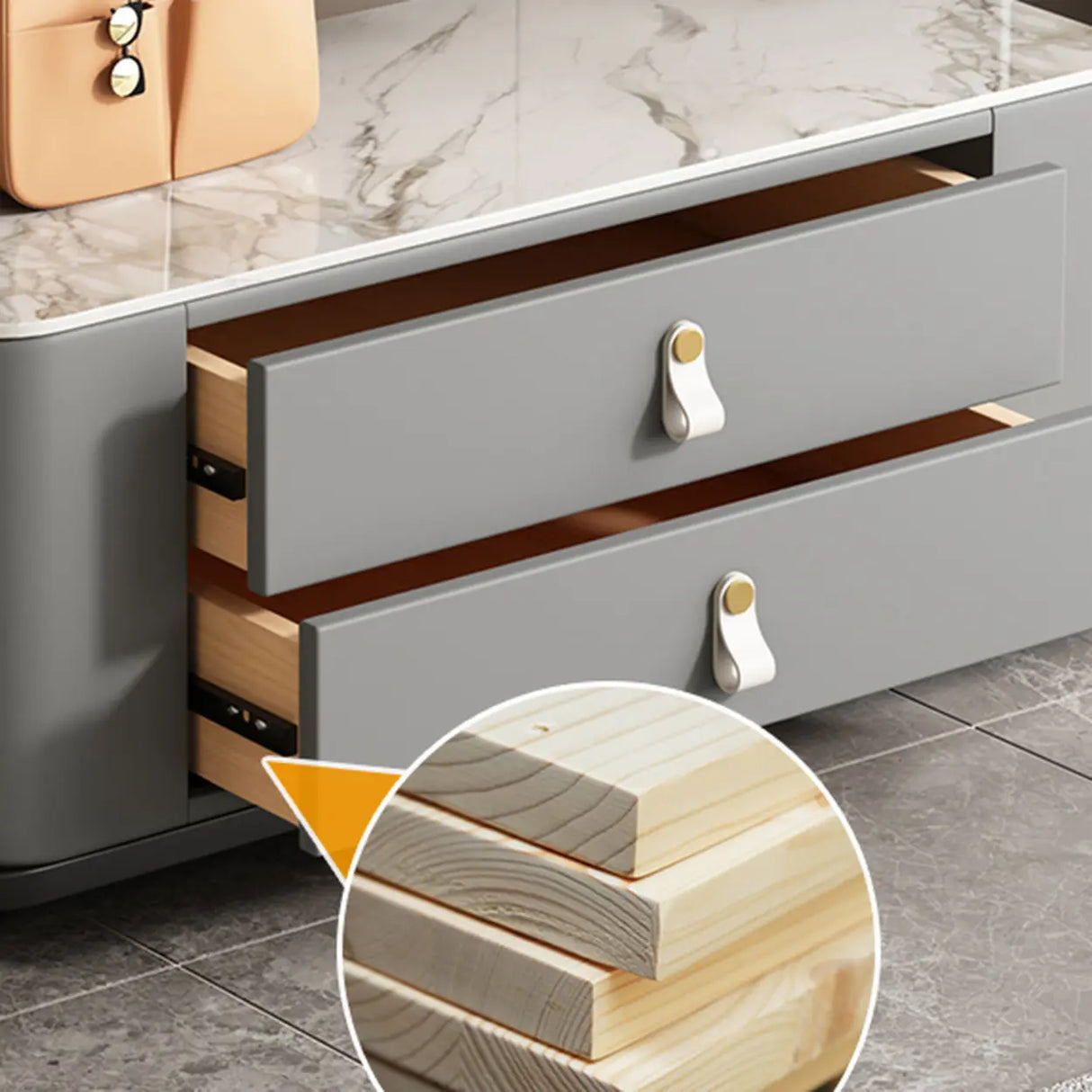 Gold Metal Frame Hooks Hall Stand with Grey Drawers Image - 12