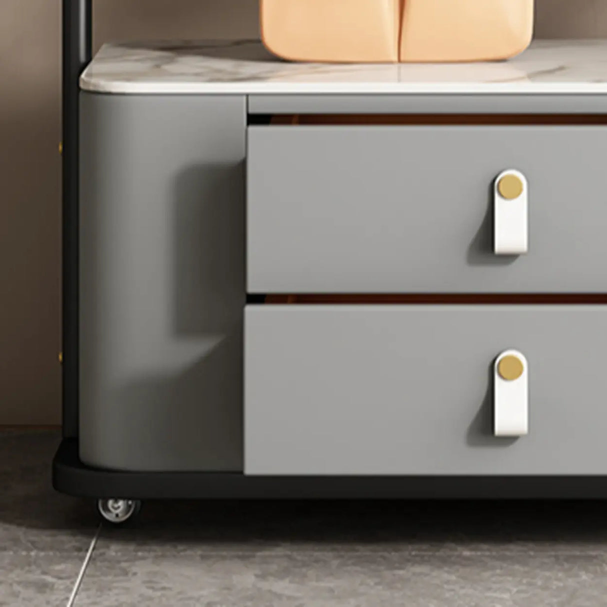 Gold Metal Frame Hooks Hall Stand with Grey Drawers Image - 13