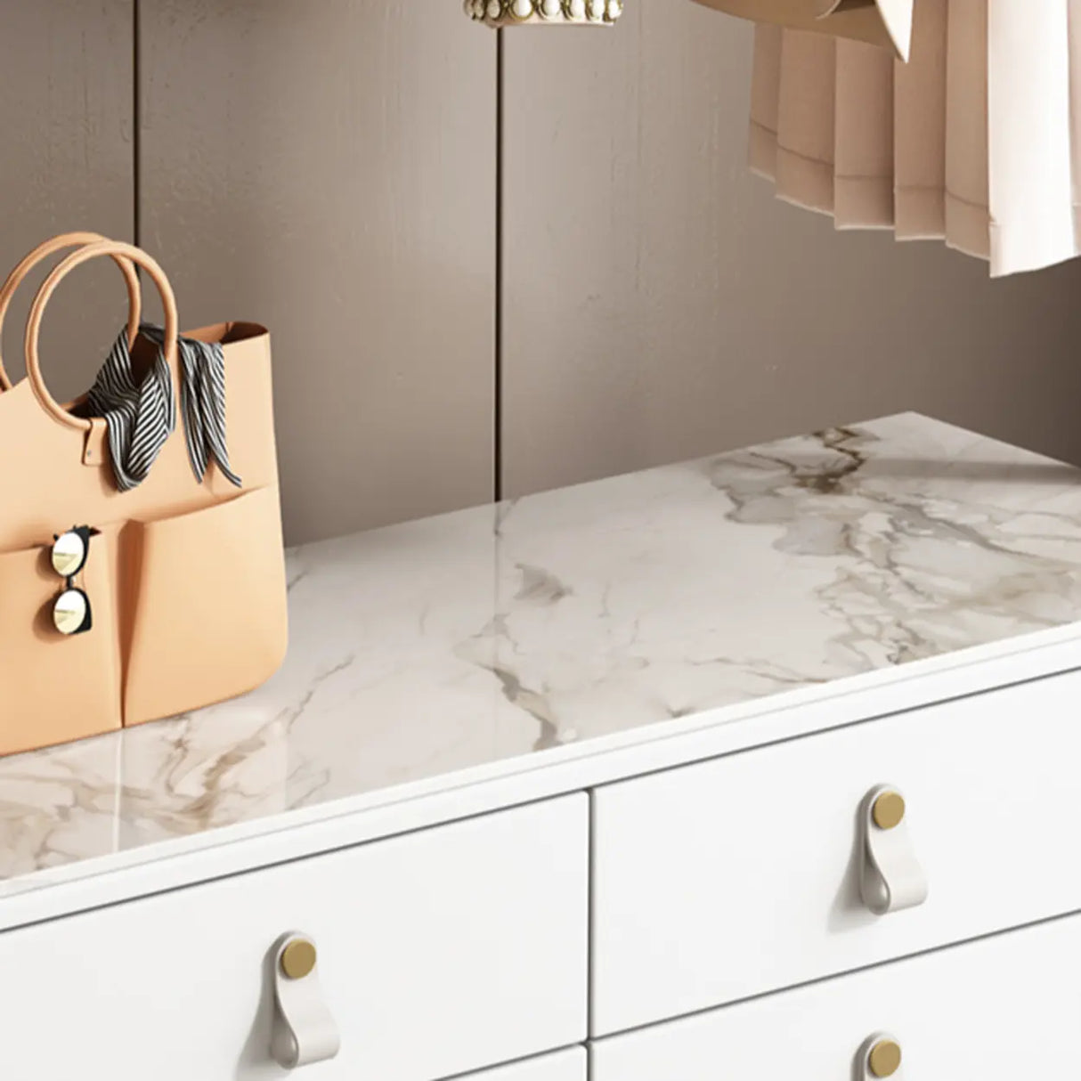 Gold Metal Frame Hooks Hall Stand with Grey Drawers Image - 16