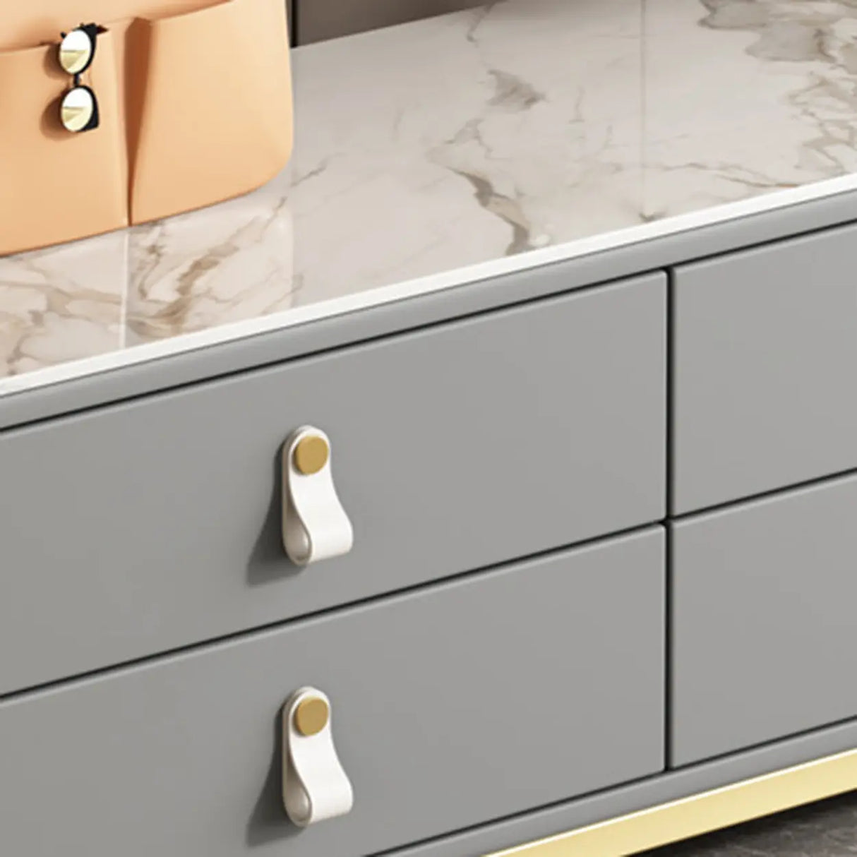 Gold Metal Frame Hooks Hall Stand with Grey Drawers Image - 17