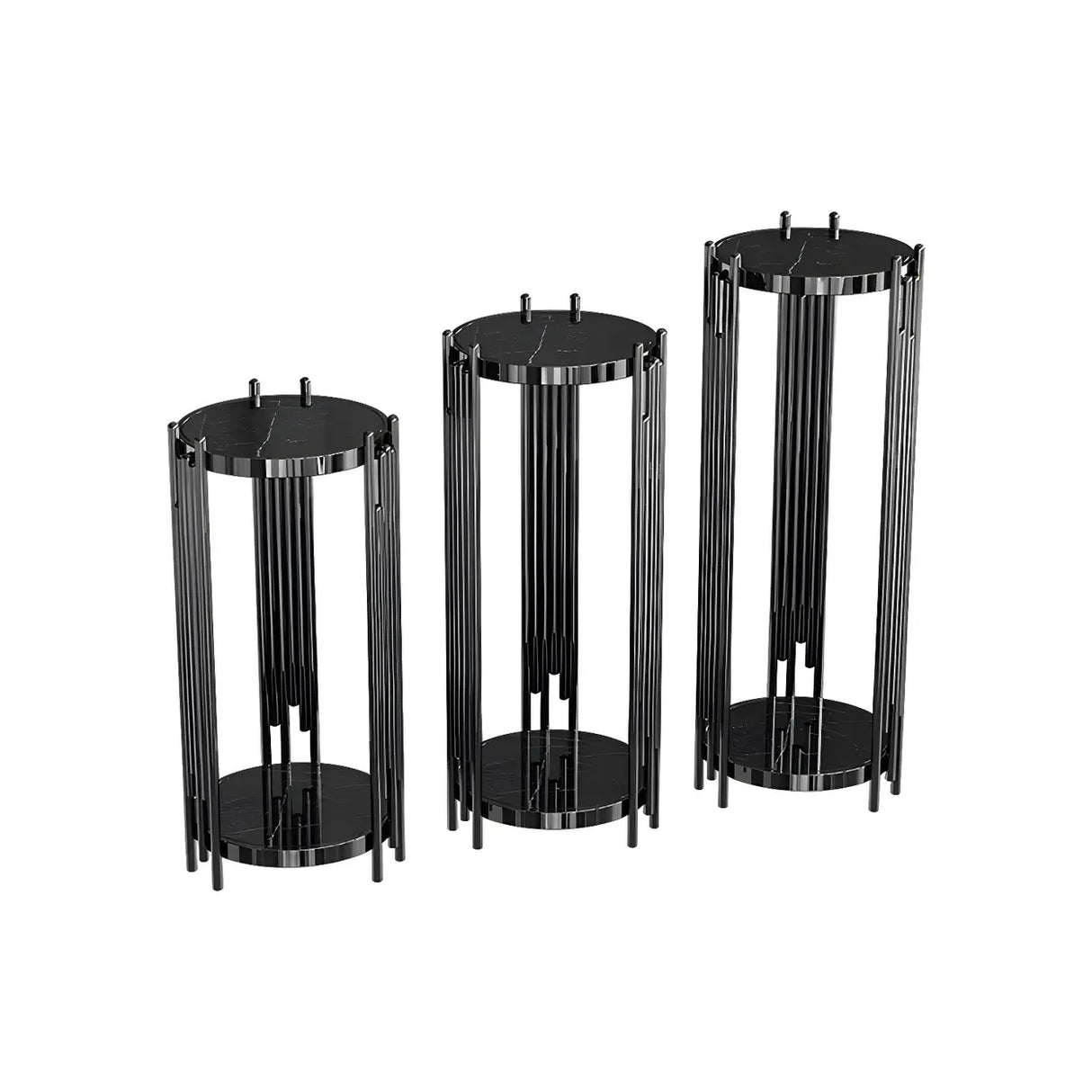 Gold Metal Legs Round Marble Top Shelves Plant Stand Image - 10