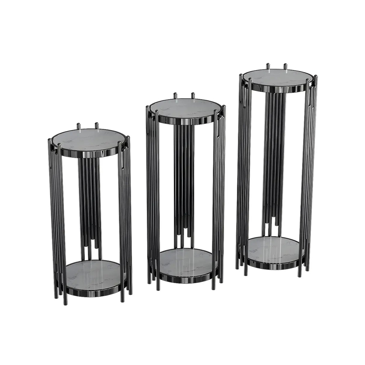 Gold Metal Legs Round Marble Top Shelves Plant Stand Image - 11