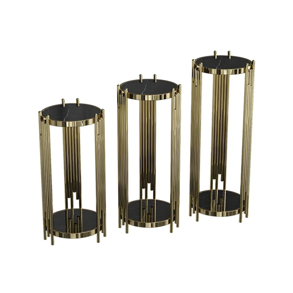 Gold Metal Legs Round Marble Top Shelves Plant Stand Image - 13