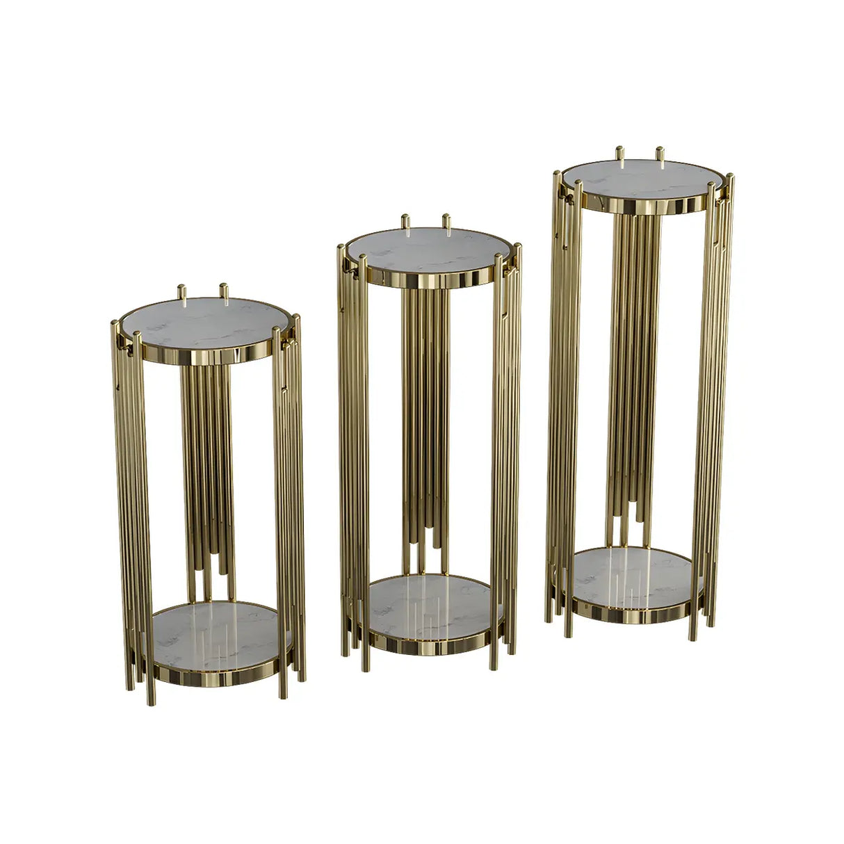 Gold Metal Legs Round Marble Top Shelves Plant Stand Image - 15