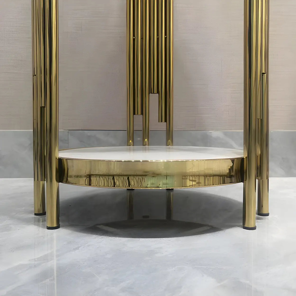 Gold Metal Legs Round Marble Top Shelves Plant Stand Image - 17