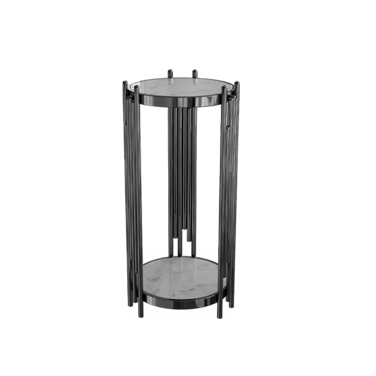 Gold Metal Legs Round Marble Top Shelves Plant Stand Image - 4