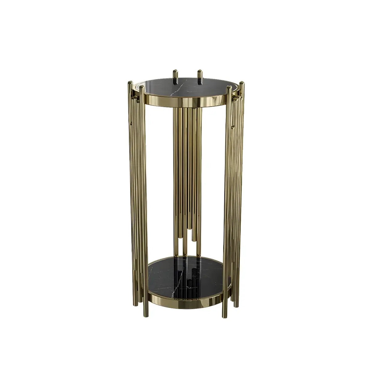 Gold Metal Legs Round Marble Top Shelves Plant Stand Image - 5