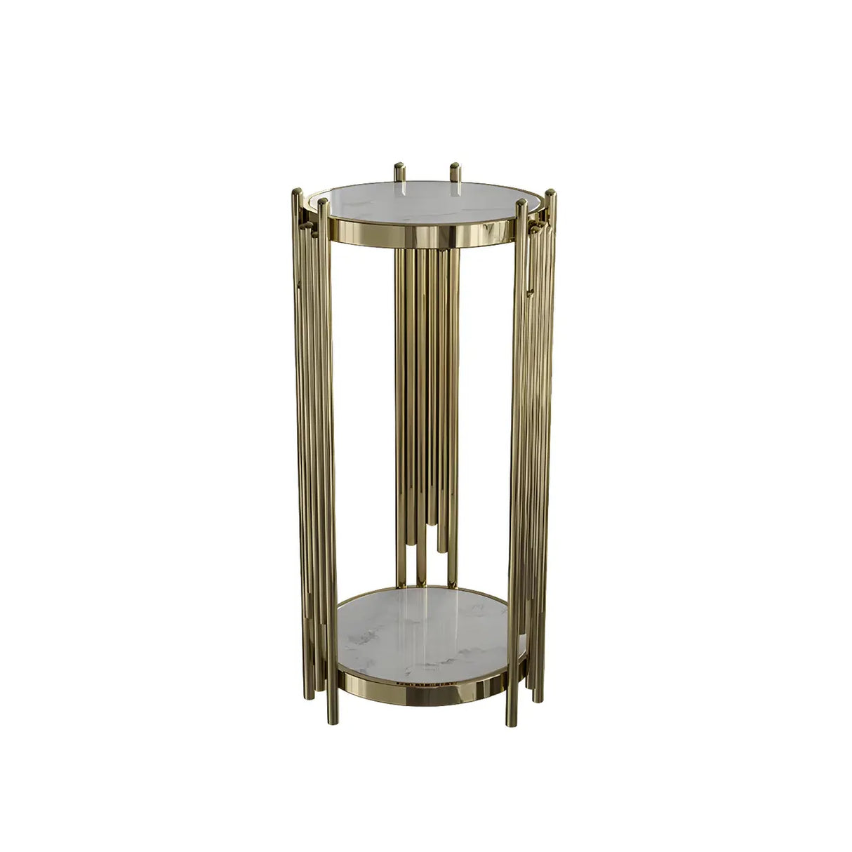 Gold Metal Legs Round Marble Top Shelves Plant Stand Image - 8