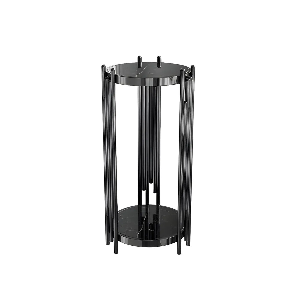 Gold Metal Legs Round Marble Top Shelves Plant Stand Image - 9