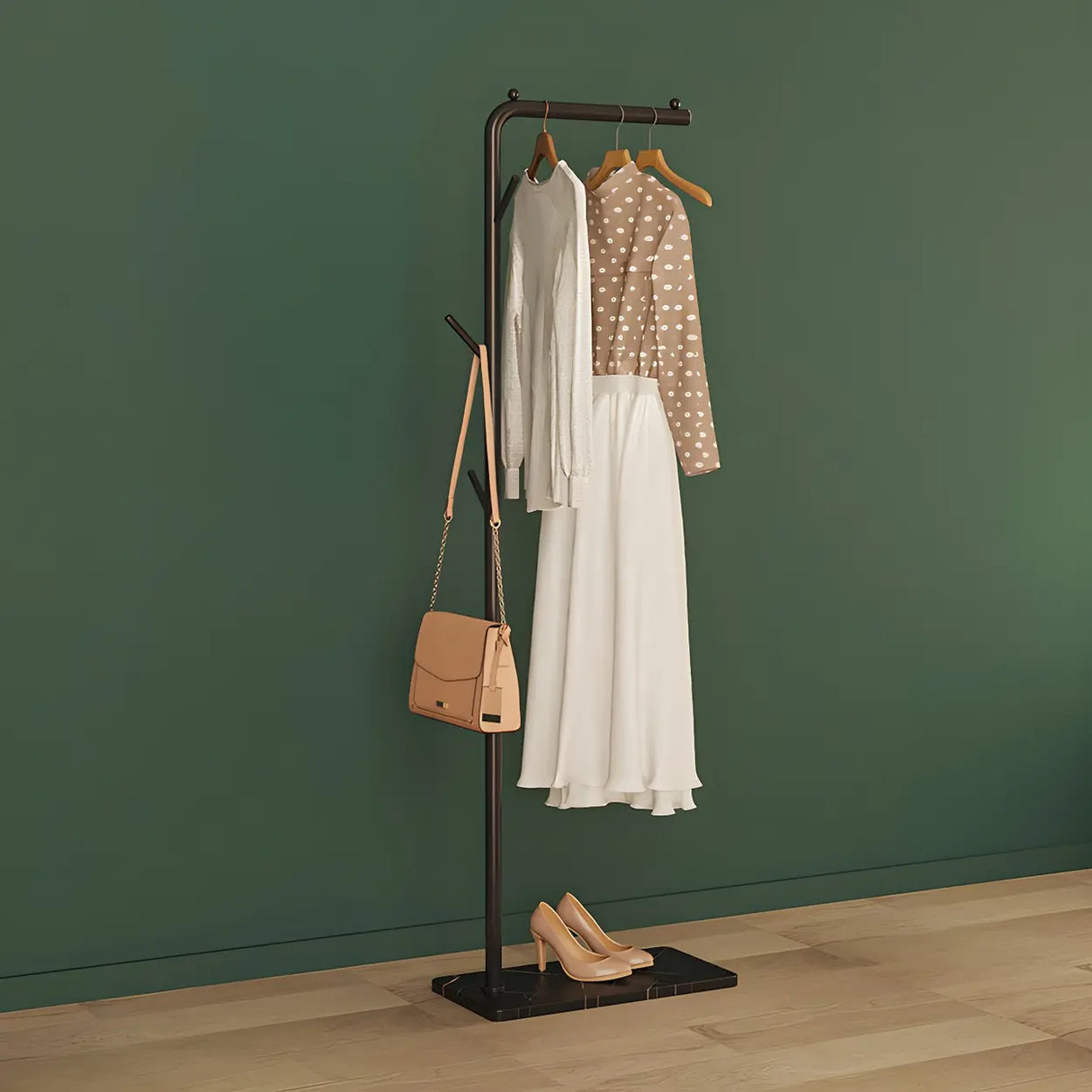 Gold Metal Marble Base Freestanding Coat Rack with Hooks Image - 14