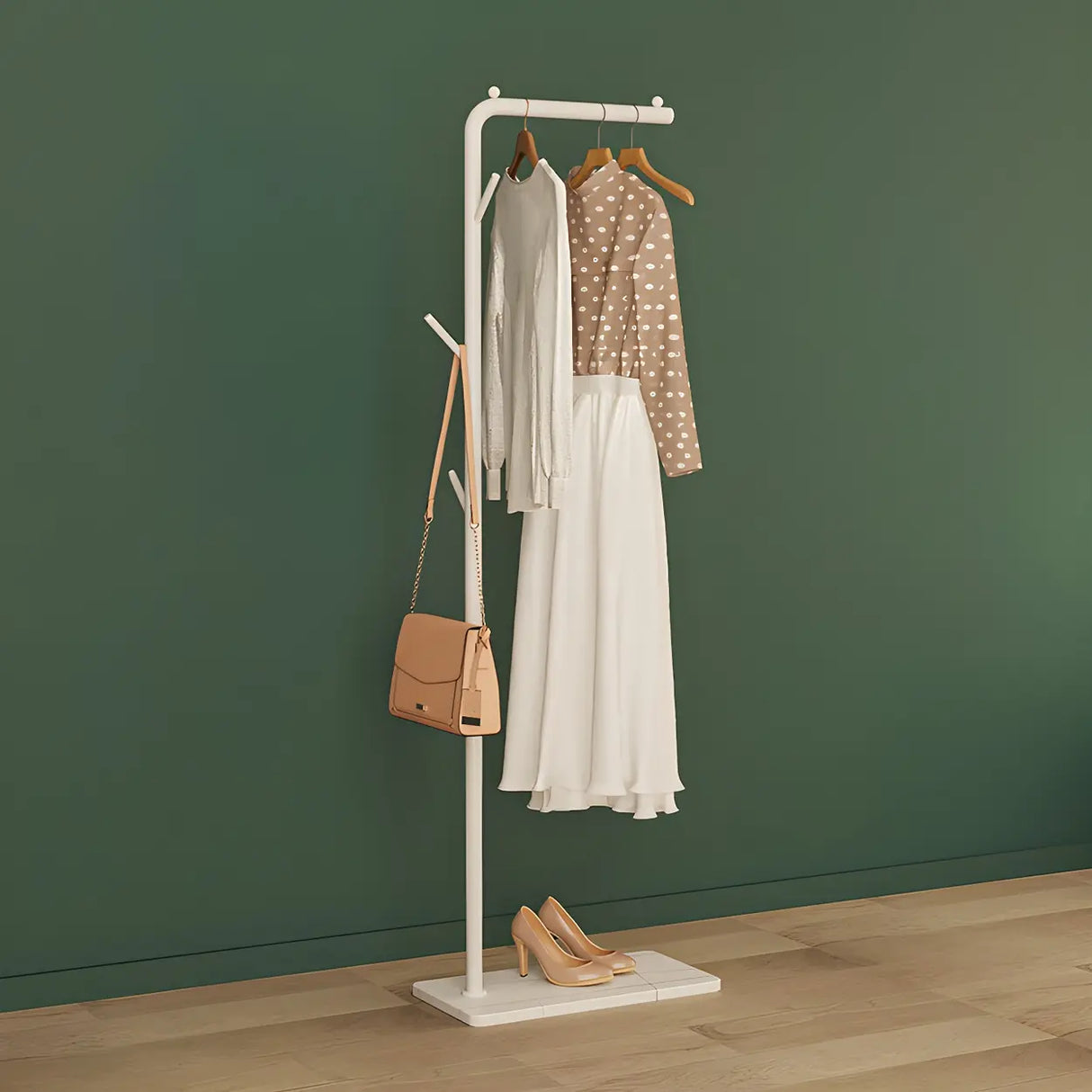 Gold Metal Marble Base Freestanding Coat Rack with Hooks Image - 15