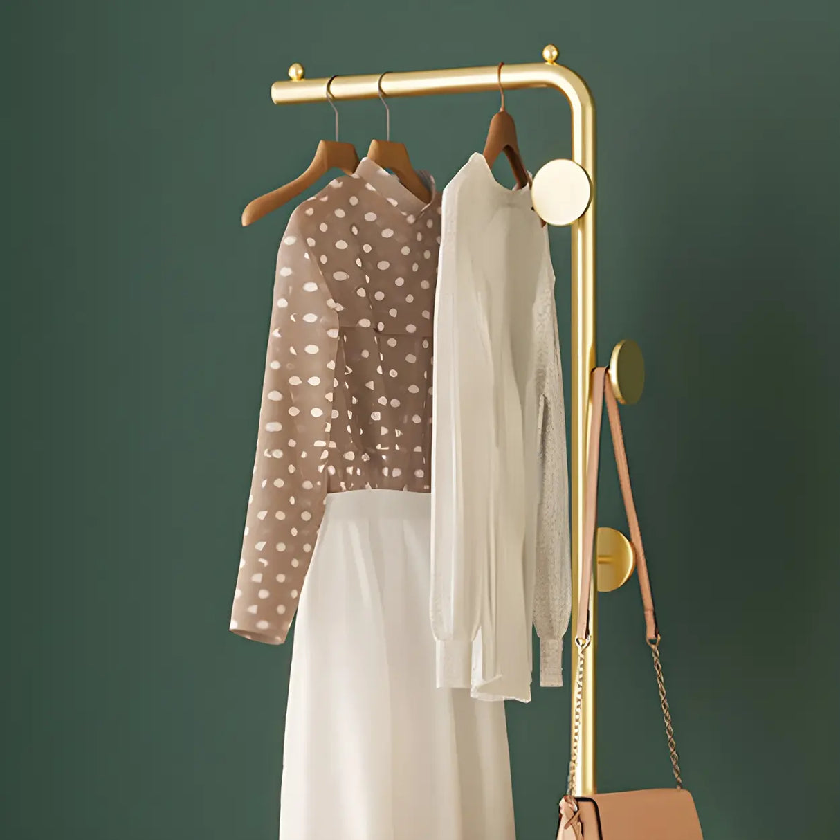 Gold Metal Marble Base Freestanding Coat Rack with Hooks Image - 16