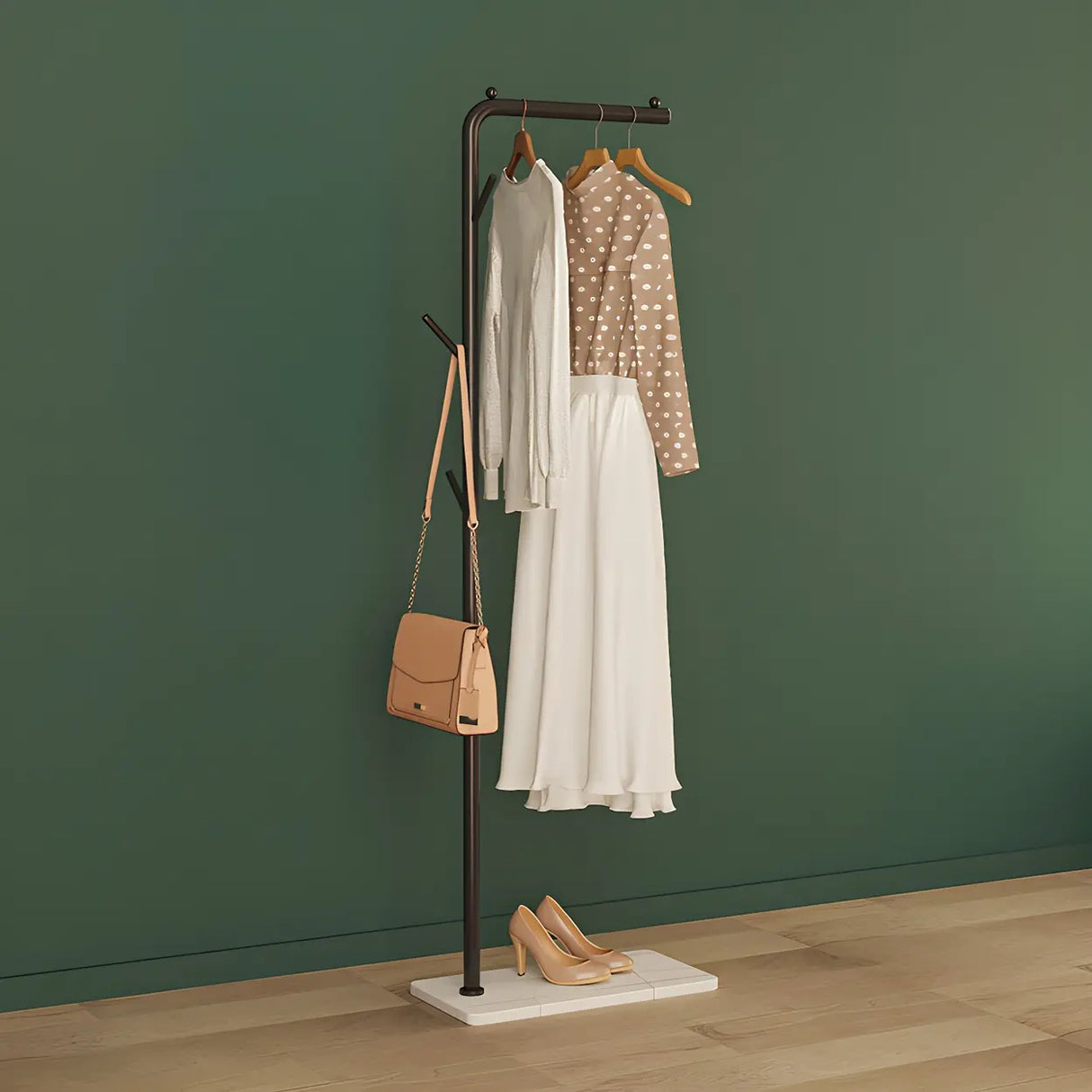 Gold Metal Marble Base Freestanding Coat Rack with Hooks Image - 17