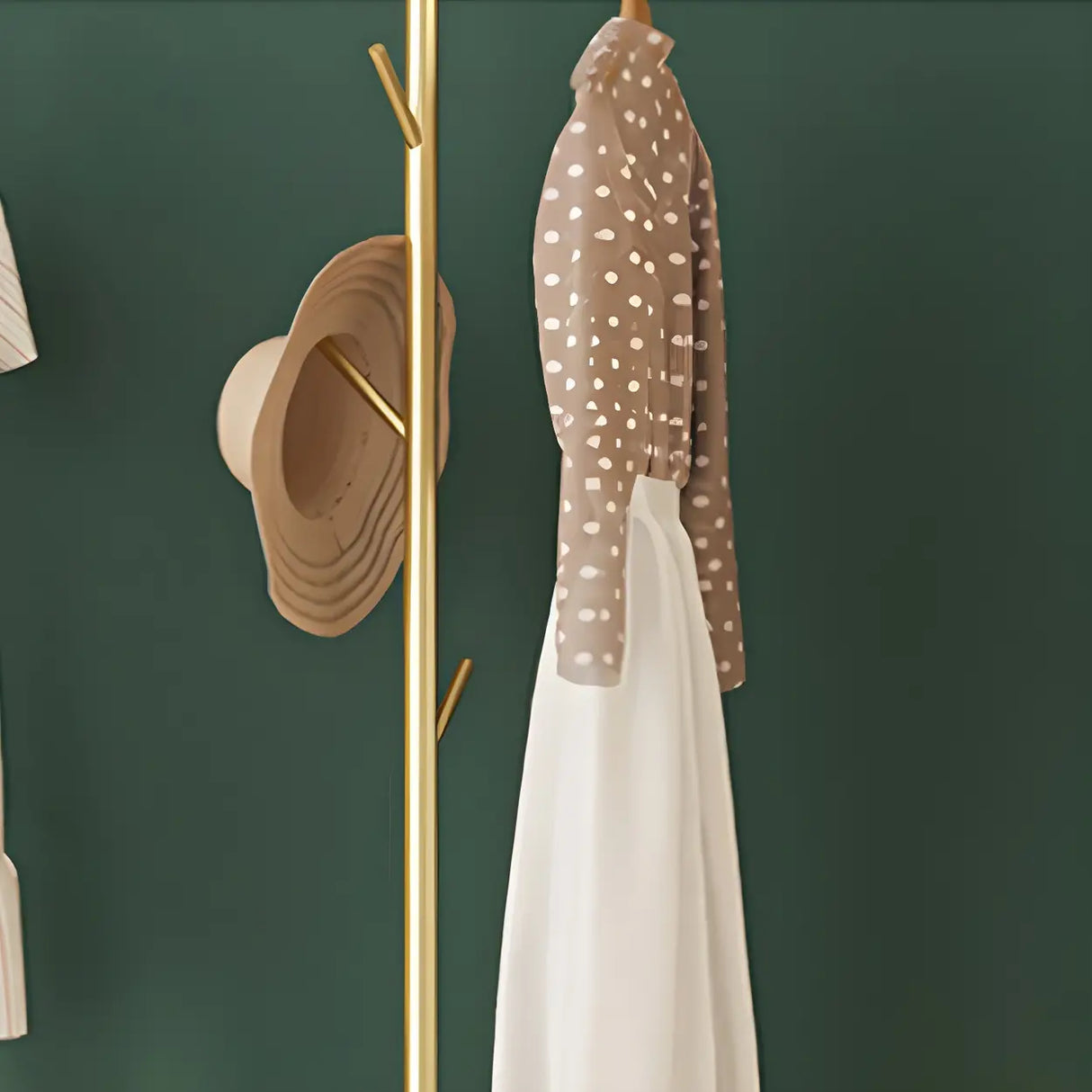 Gold Metal Marble Base Freestanding Coat Rack with Hooks Image - 20