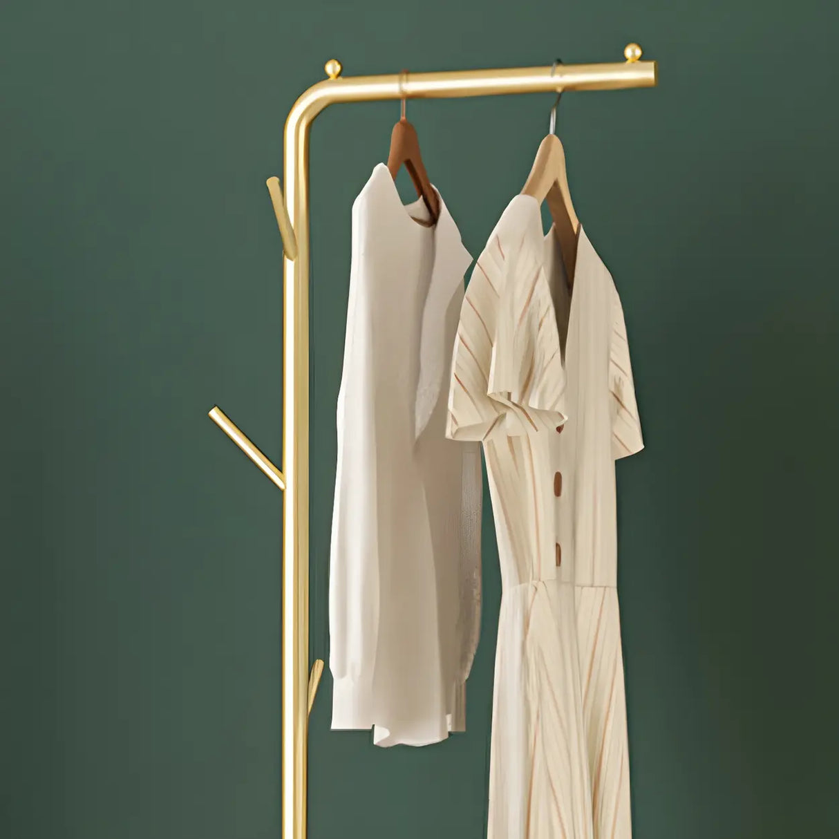Gold Metal Marble Base Freestanding Coat Rack with Hooks Image - 22