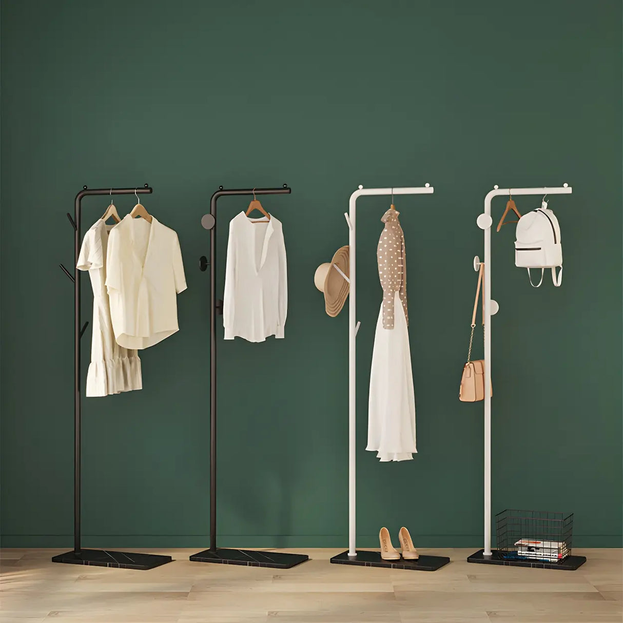 Gold Metal Marble Base Freestanding Coat Rack with Hooks Image - 26