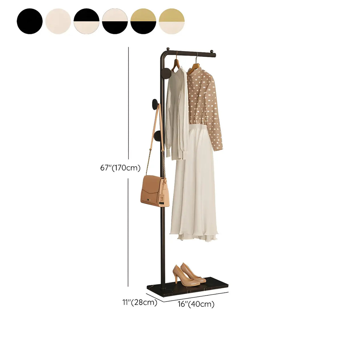 Gold Metal Marble Base Freestanding Coat Rack with Hooks Image - 29