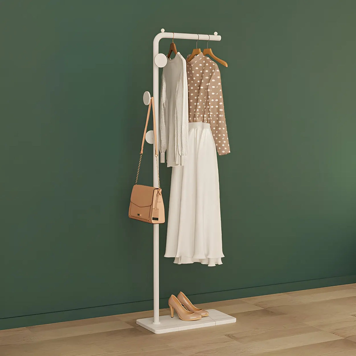 Gold Metal Marble Base Freestanding Coat Rack with Hooks Image - 3