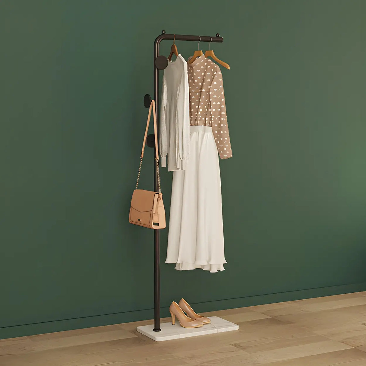 Gold Metal Marble Base Freestanding Coat Rack with Hooks Image - 5