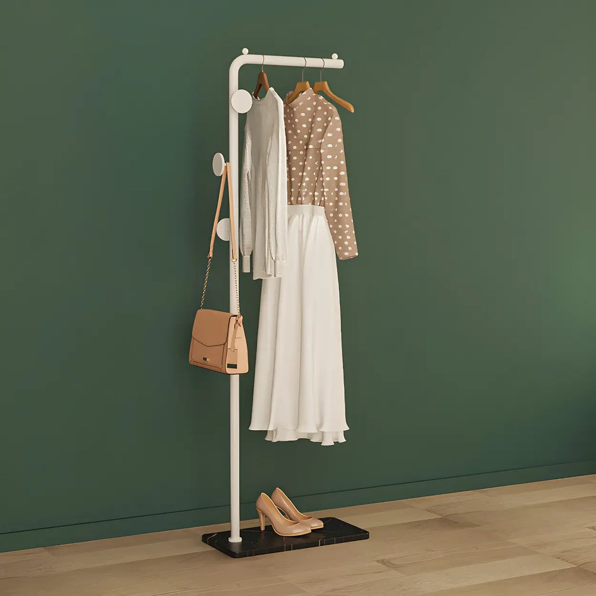 Gold Metal Marble Base Freestanding Coat Rack with Hooks Image - 9