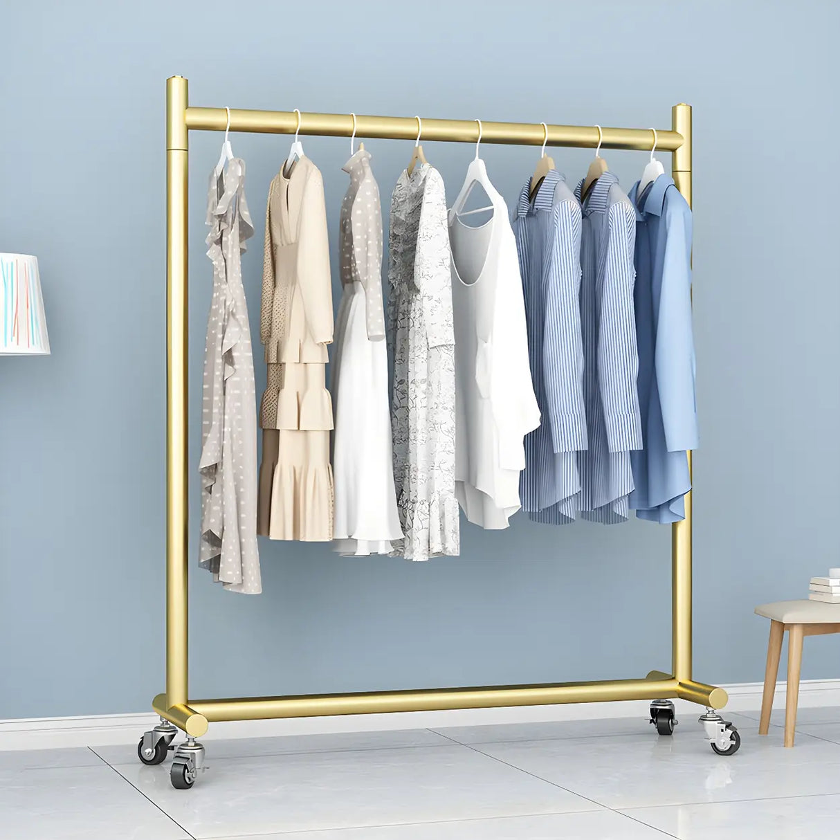 Gold Metal Rolling Coat Rack with Hangers and Casters Image - 2