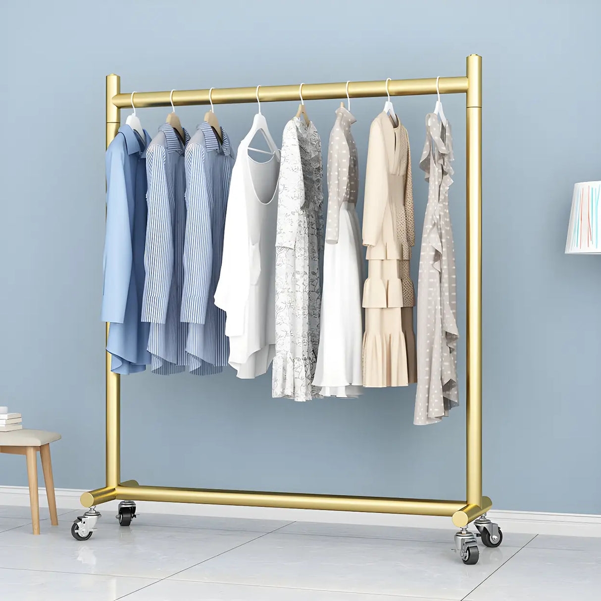 Gold Metal Rolling Coat Rack with Hangers and Casters Image - 3