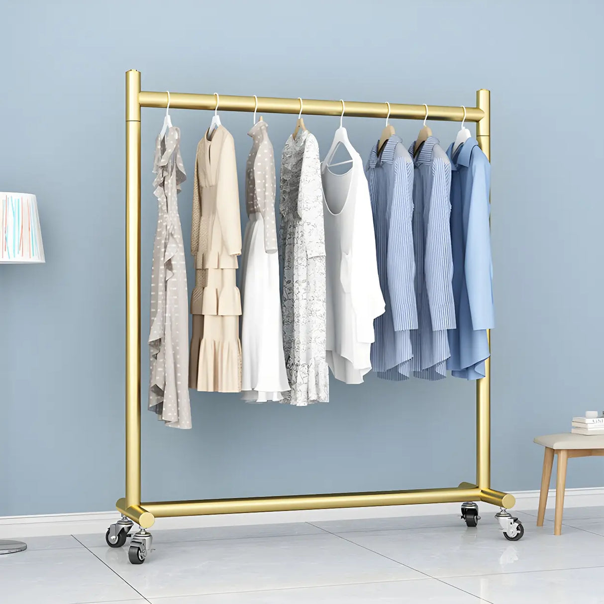 Gold Metal Rolling Coat Rack with Hangers and Casters Image - 4