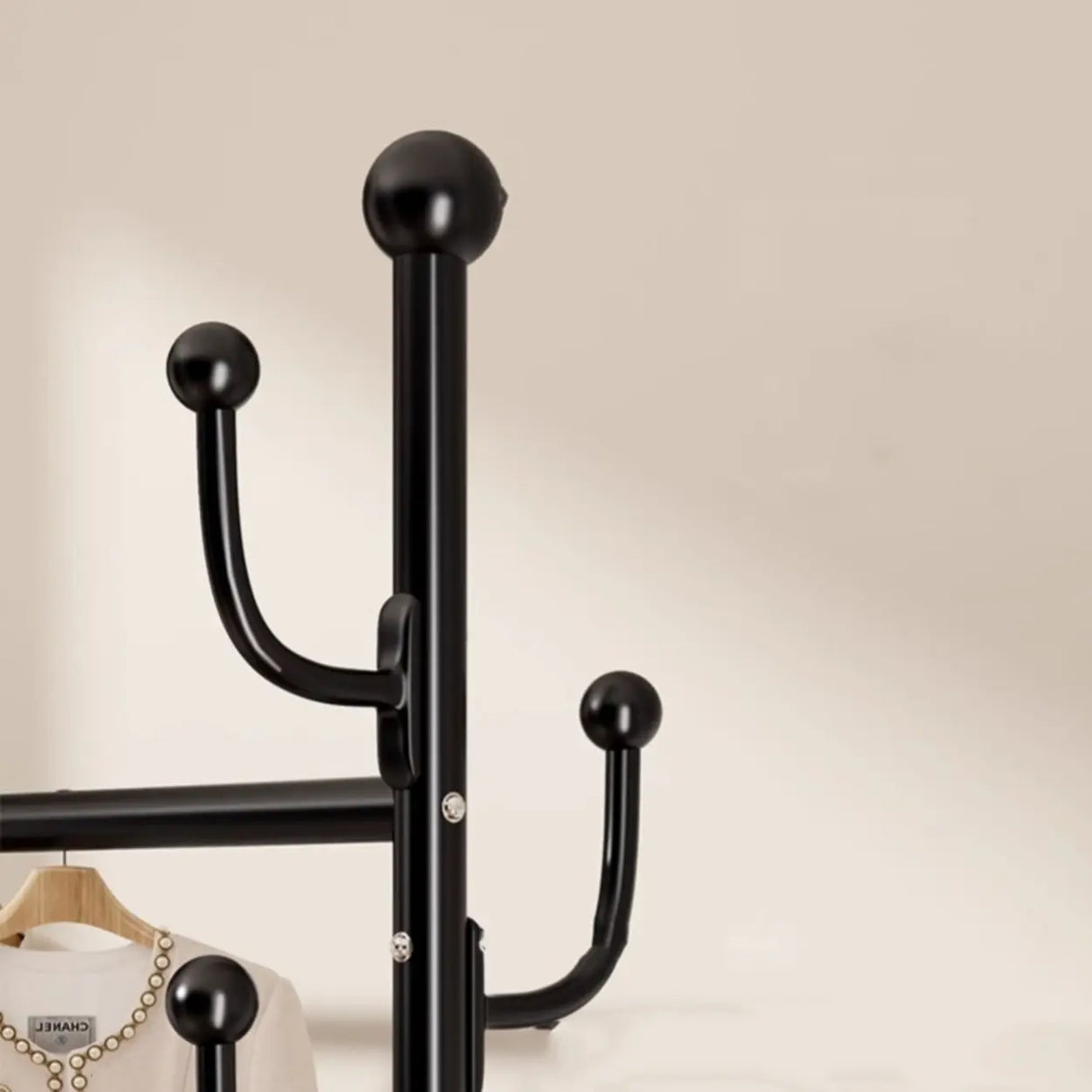 Gold Metal Rolling Freestanding Coat Rack with Shelves Image - 6