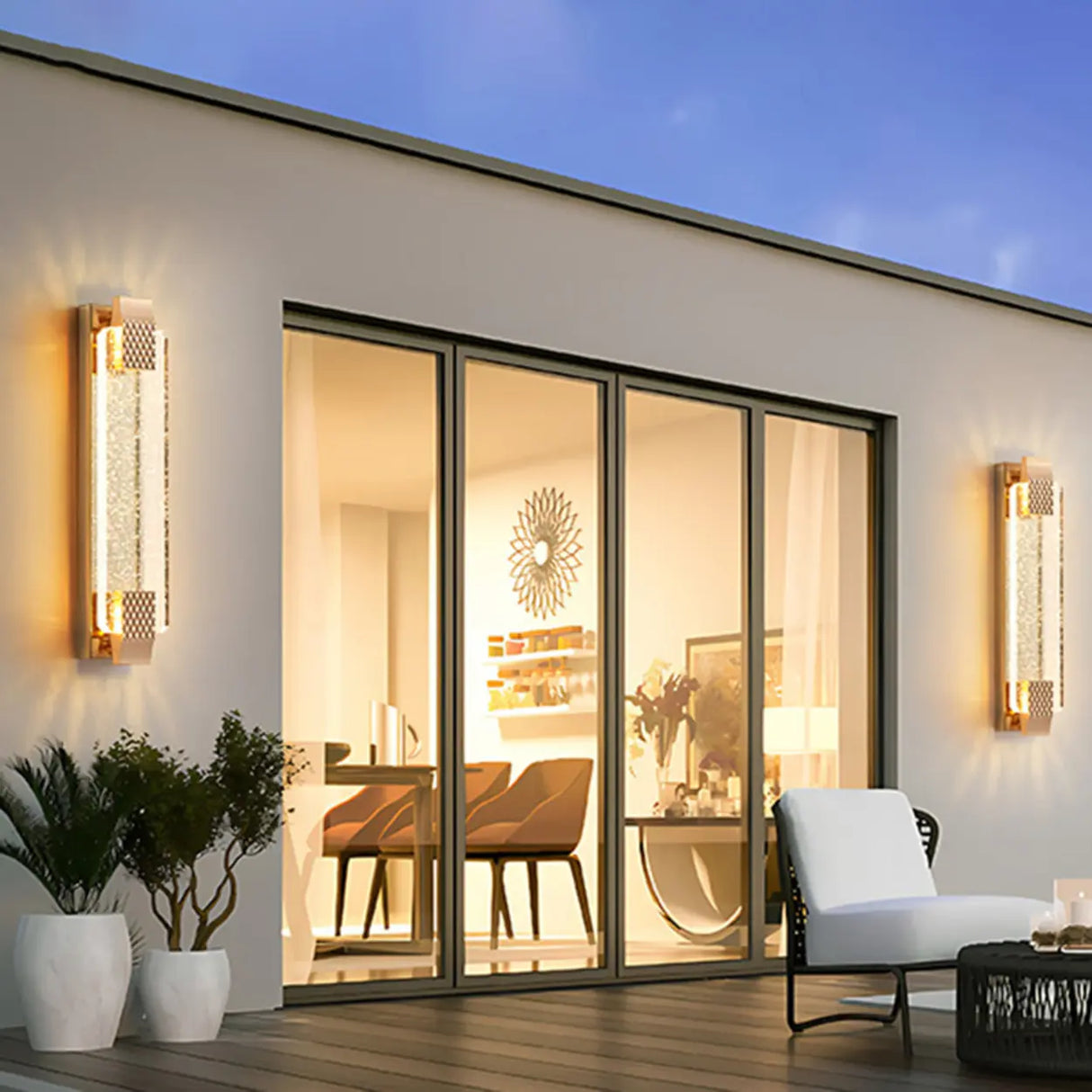 Gold Modern Geometric Crystal Outdoor Wall Lights Image - 21
