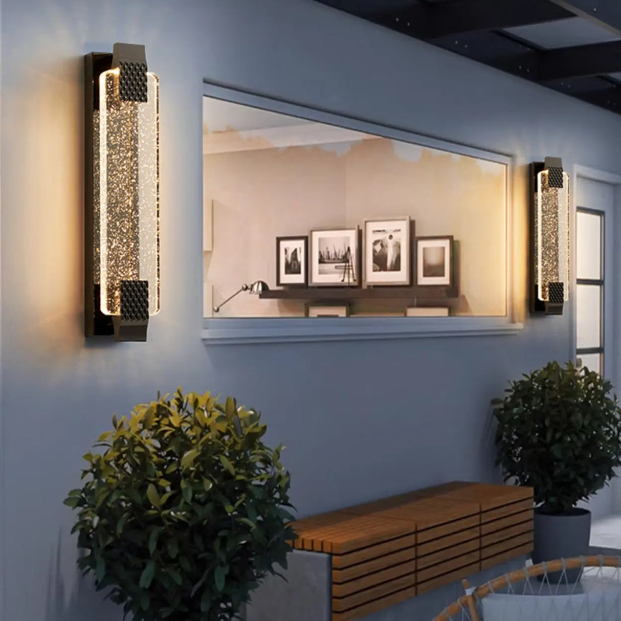 Gold Modern Geometric Crystal Outdoor Wall Lights Image - 4