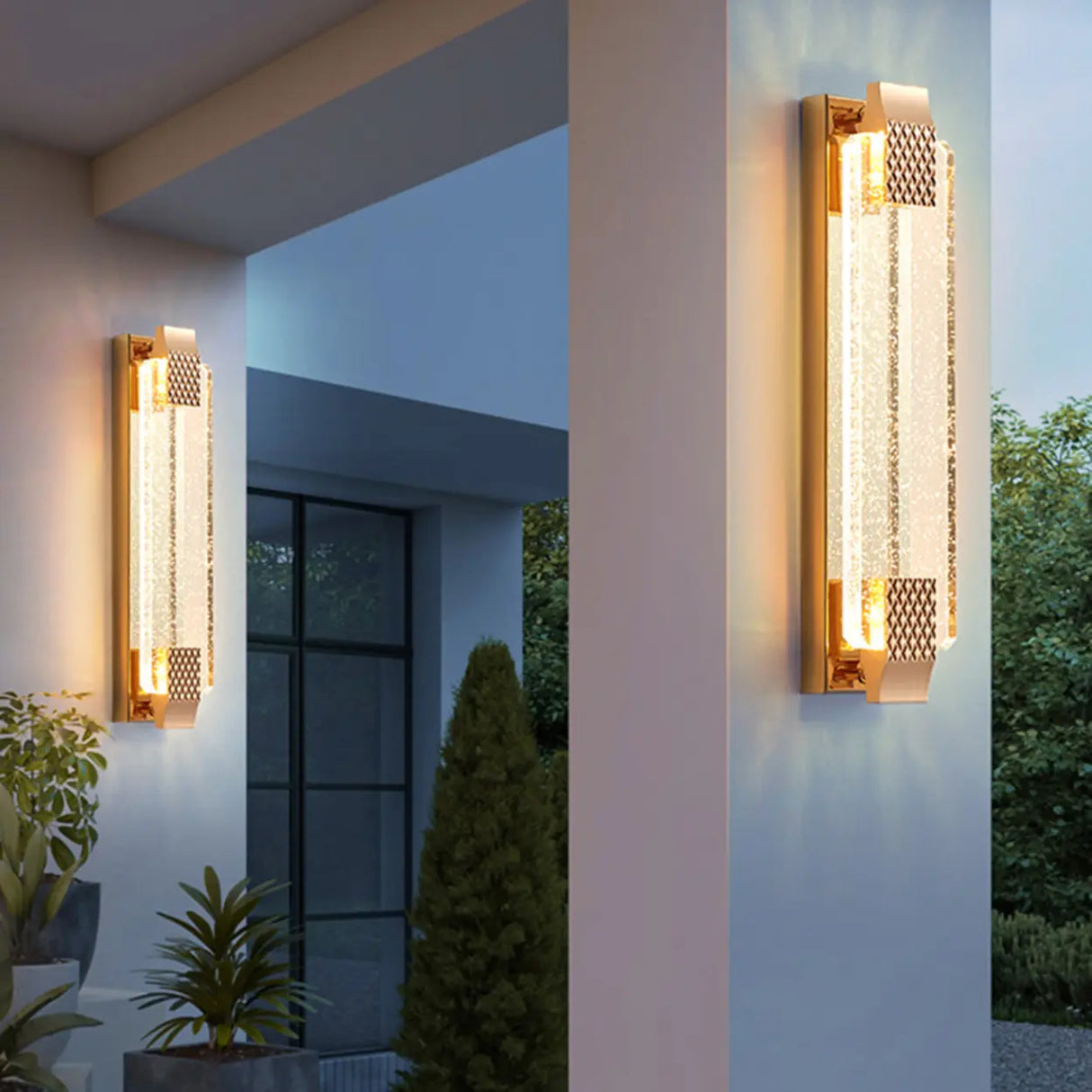 Gold Modern Geometric Crystal Outdoor Wall Lights Image - 5