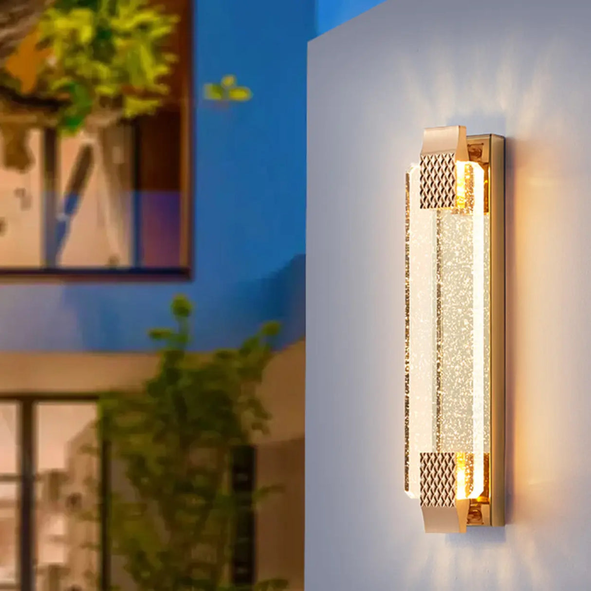 Gold Modern Geometric Crystal Outdoor Wall Lights Image - 8