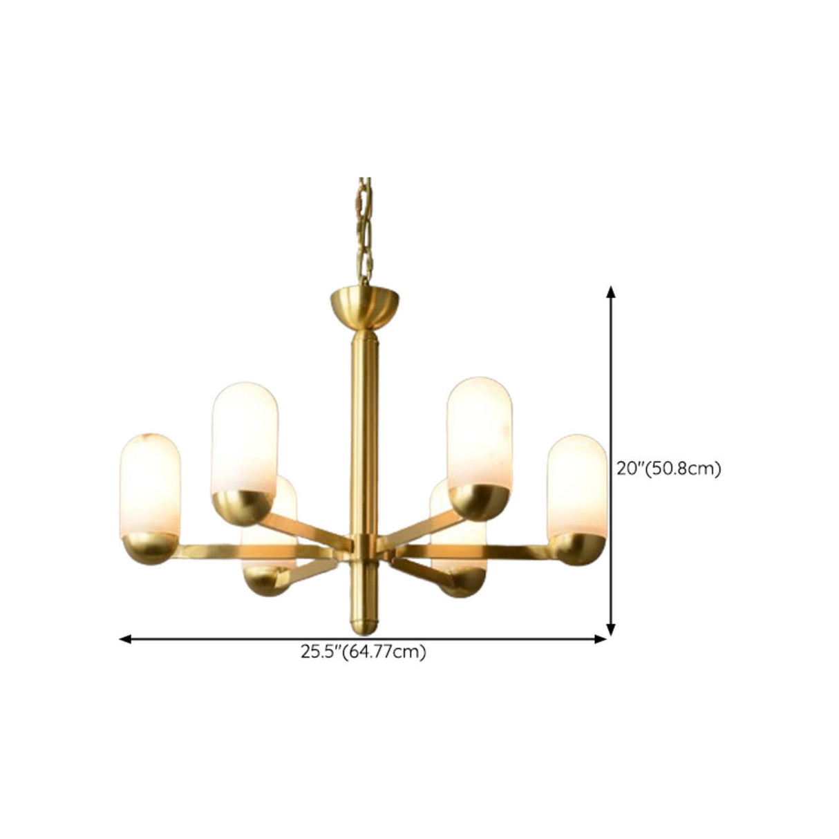 Gold Modern Glass Cylindrical Branching Chandelier