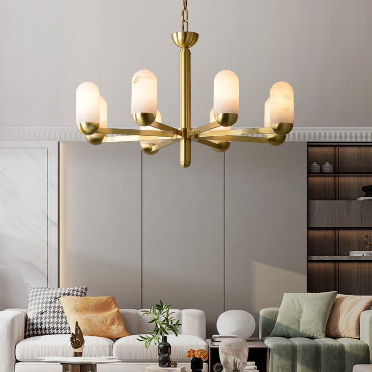 Gold Modern Glass Cylindrical Branching Chandelier Image - 6